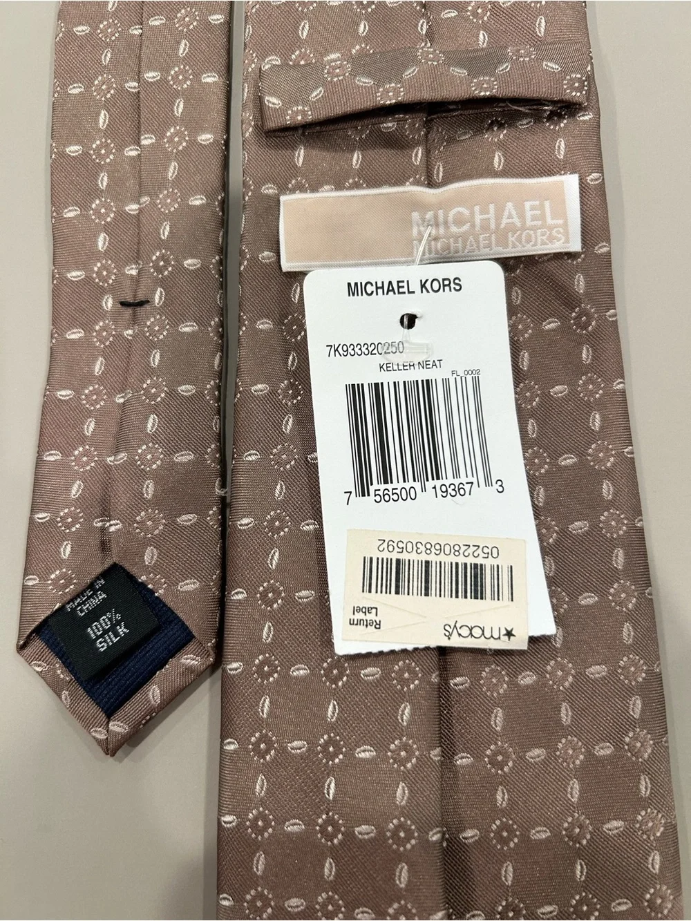 Michael Kors Taupe Silk Tie with Subtle Geometric Motif